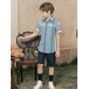 image:imageAlex Vando Boys Button Down Shirts Short Sleeve Wrinkle Free 4Way Stretch Print Casual ShirtBlueGrey