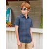 image:imageAlex Vando Boys Button Down Shirts Short Sleeve Wrinkle Free 4Way Stretch Print Casual ShirtNavy With Print