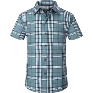 image:imageAlex Vando Boys Button Down Shirts Short Sleeve Wrinkle Free 4Way Stretch Print Casual Shirt13 Dustyblue White