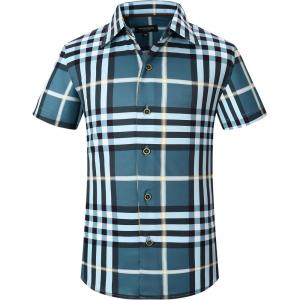 image:imageAlex Vando Boys Button Down Shirts Short Sleeve Wrinkle Free 4Way Stretch Print Casual Shirt29 DustyblueWhite