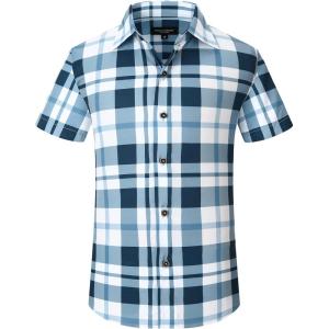 image:imageAlex Vando Boys Button Down Shirts Short Sleeve Wrinkle Free 4Way Stretch Print Casual ShirtNavy White