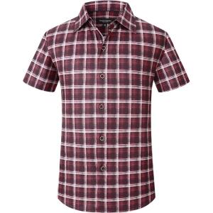 image:imageAlex Vando Boys Button Down Shirts Short Sleeve Wrinkle Free 4Way Stretch Print Casual ShirtRedBlack