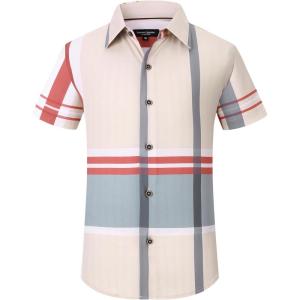image:imageAlex Vando Boys Button Down Shirts Short Sleeve Wrinkle Free 4Way Stretch Print Casual ShirtRedGrey