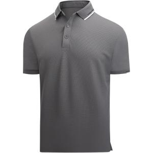 image:imageAlex Vando Mens Golf Shirt Moisture Wicking QuickDry Short Sleeve Casual Polo Shirts for MenDk Grey 188