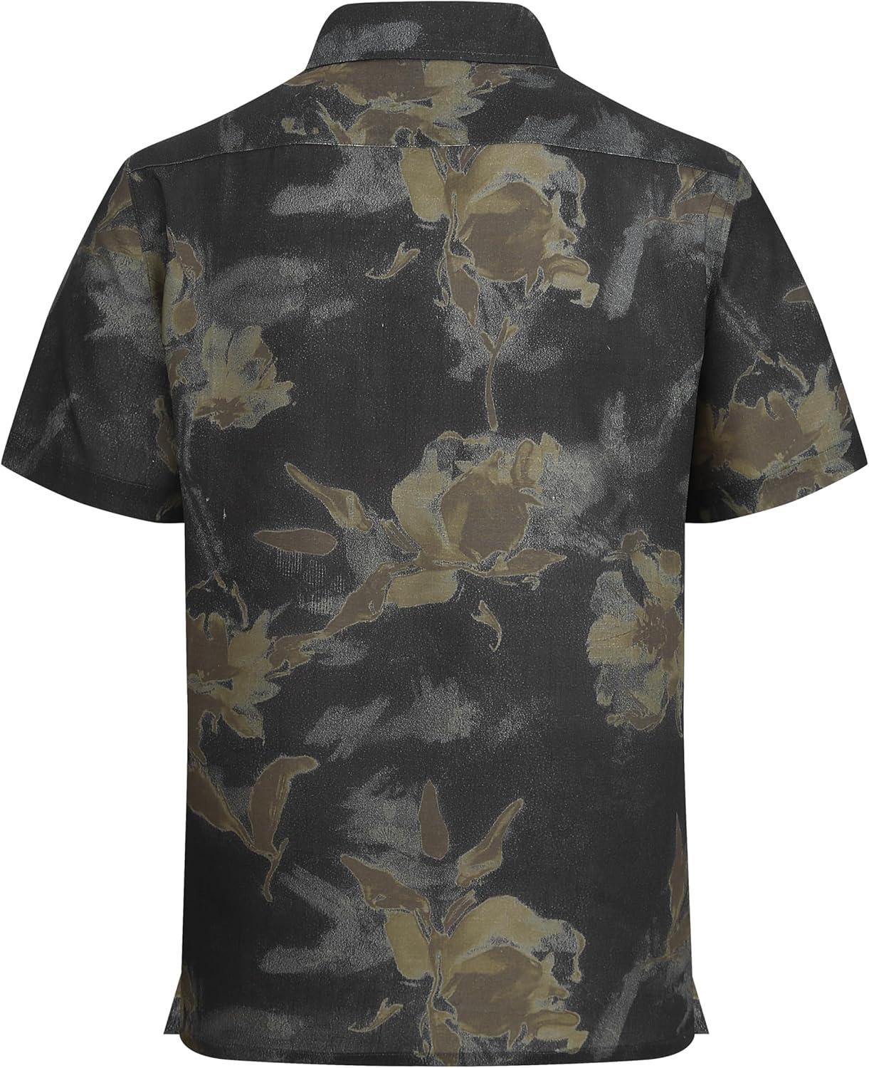 image:imageAlex Vando Mens Linen Blend Short Sleeve Shirt Vintage Printed Beach Button Down Resort Vacation Casual Shirts