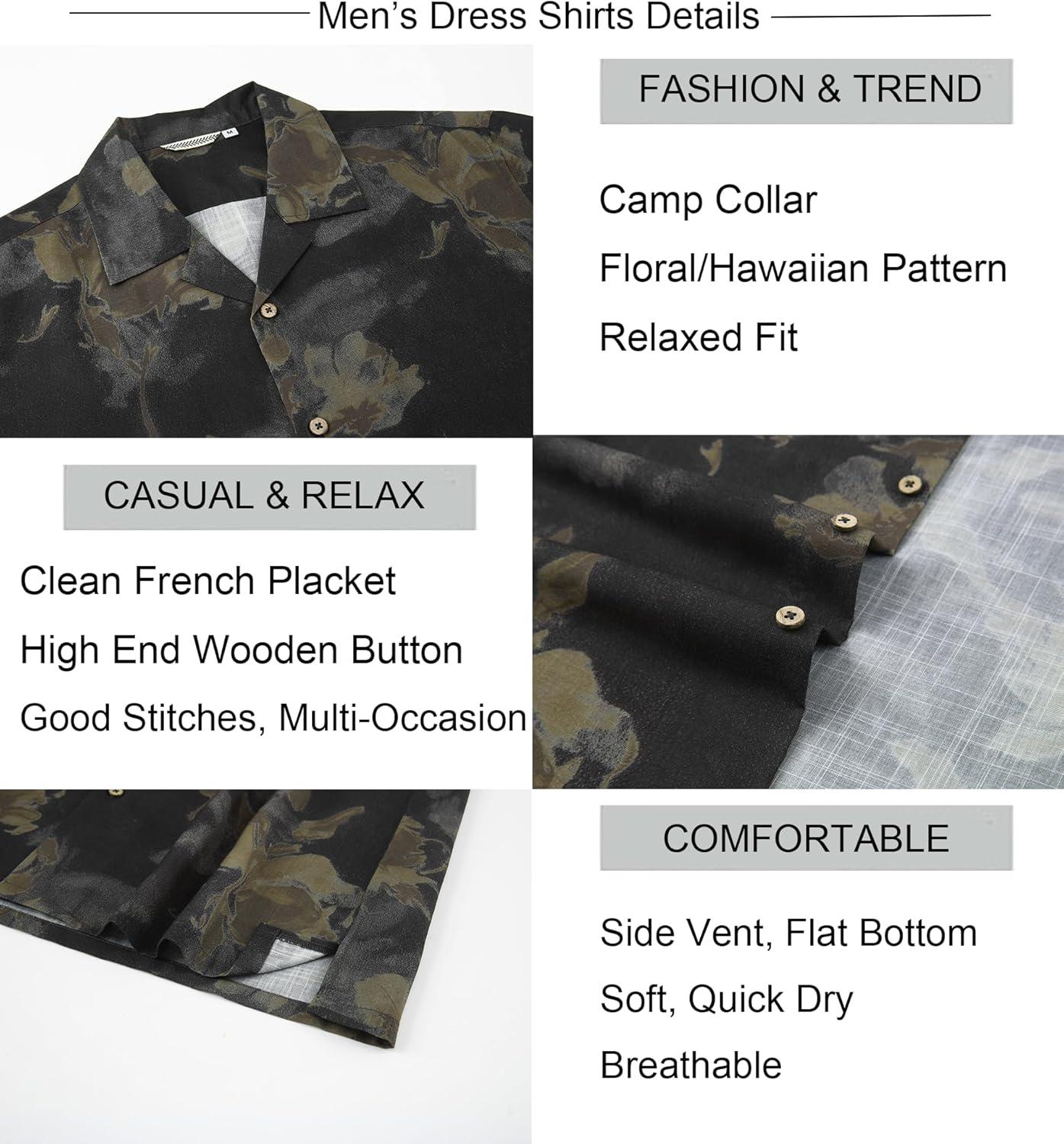 image:imageAlex Vando Mens Linen Blend Short Sleeve Shirt Vintage Printed Beach Button Down Resort Vacation Casual Shirts