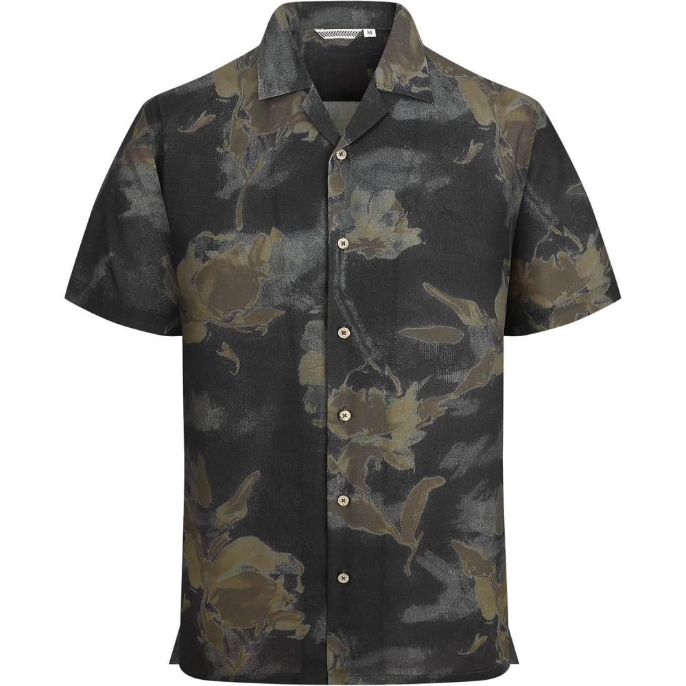 image:imageAlex Vando Mens Linen Blend Short Sleeve Shirt Vintage Printed Beach Button Down Resort Vacation Casual Shirts