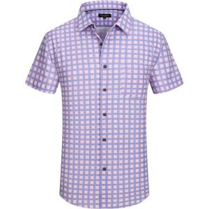 image:imageAlex Vando Mens Button Down Shirts Wrinkle Free 4Way Stretch Short Sleeve Business Casual Shirt06 BlueRed