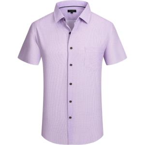 image:imageAlex Vando Mens Button Down Shirts Wrinkle Free 4Way Stretch Short Sleeve Business Casual Shirt08 Purple