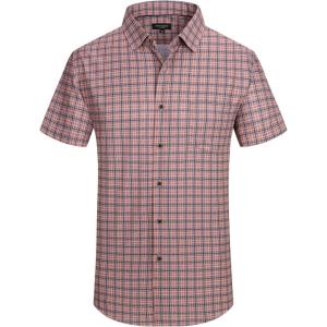 image:imageAlex Vando Mens Button Down Shirts Wrinkle Free 4Way Stretch Short Sleeve Business Casual Shirt744 Orange