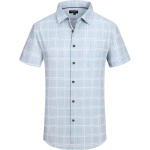 image:imageAlex Vando Mens Button Down Shirts Wrinkle Free 4Way Stretch Short Sleeve Business Casual ShirtBlue Square