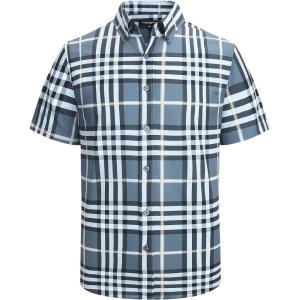 image:imageAlex Vando Mens Big Plaid Button Down Shirts Wrinkle Free 4Way Stretch Print Business Casual Shirt29 DustyblueWhite