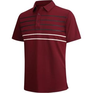 image:imageAlex Vando Mens Golf Shirt Moisture Wicking QuickDry Short Sleeve Casual Polo Shirts for MenBurgundy Stripe 87