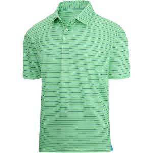 image:imageAlex Vando Mens Golf Shirt Moisture Wicking QuickDry Short Sleeve Casual Polo Shirts for MenGreen Stripe 79