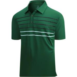 image:imageAlex Vando Mens Golf Shirt Moisture Wicking QuickDry Short Sleeve Casual Polo Shirts for MenGreen Stripe 87