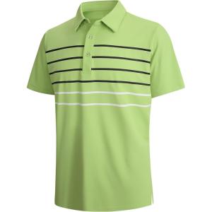 image:imageAlex Vando Mens Golf Shirt Moisture Wicking QuickDry Short Sleeve Casual Polo Shirts for MenLtgreen Stripe 87