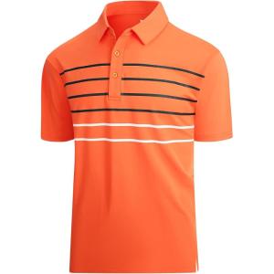 image:imageAlex Vando Mens Golf Shirt Moisture Wicking QuickDry Short Sleeve Casual Polo Shirts for MenOrange Stripe 87
