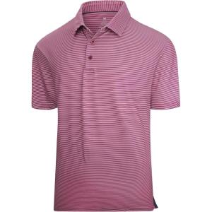 image:imageAlex Vando Mens Golf Shirt Moisture Wicking QuickDry Short Sleeve Casual Polo Shirts for MenRed Stripe 215