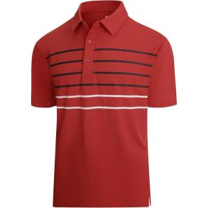 image:imageAlex Vando Mens Golf Shirt Moisture Wicking QuickDry Short Sleeve Casual Polo Shirts for MenRed Stripe 87