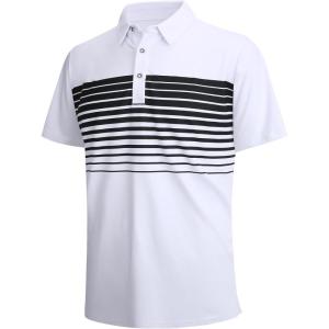 image:imageAlex Vando Mens Golf Shirt Moisture Wicking QuickDry Short Sleeve Casual Polo Shirts for MenWhite Stripe 87