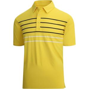image:imageAlex Vando Mens Golf Shirt Moisture Wicking QuickDry Short Sleeve Casual Polo Shirts for MenYellow Stripe 87