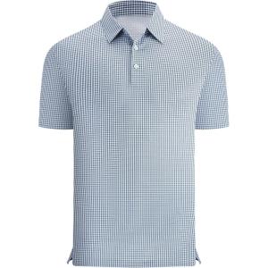 image:imageAlex Vando Mens Printed Golf Shirt Cooling Performance Short Sleeve Stretch Dress Polo Shirts MenBlue Grey Check