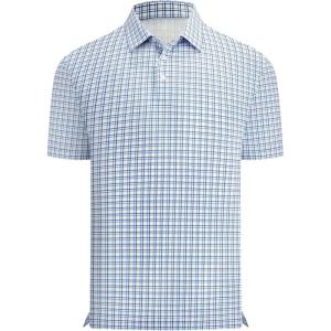 image:imageAlex Vando Mens Printed Golf Shirt Cooling Performance Short Sleeve Stretch Dress Polo Shirts MenBlue Navy Check