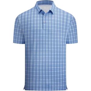 image:imageAlex Vando Mens Printed Golf Shirt Cooling Performance Short Sleeve Stretch Dress Polo Shirts MenBlue White Check