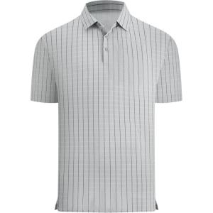 image:imageAlex Vando Mens Printed Golf Shirt Cooling Performance Short Sleeve Stretch Dress Polo Shirts MenGrey Twill Check