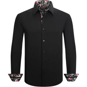image:imageAlex Vando Mens Cotton Stretch Dress Shirt Regular Fit Fashion Contrast Button Down Business Casual ShirtsBlack