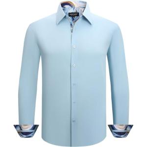 image:imageAlex Vando Mens Cotton Stretch Dress Shirt Regular Fit Fashion Contrast Button Down Business Casual ShirtsBlue