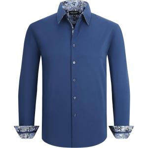 image:imageAlex Vando Mens Cotton Stretch Dress Shirt Regular Fit Fashion Contrast Button Down Business Casual ShirtsNavy