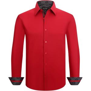 image:imageAlex Vando Mens Cotton Stretch Dress Shirt Regular Fit Fashion Contrast Button Down Business Casual ShirtsRed