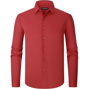 image:imageAlex Vando Mens Stretch Dress Shirt Regular Fit Long Sleeve Wrinkle Resistant Business Casual Shirt for Office WorkRed
