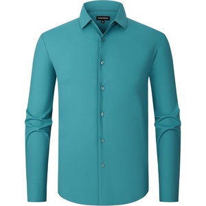 image:imageAlex Vando Mens Stretch Dress Shirt Regular Fit Long Sleeve Wrinkle Resistant Business Casual Shirt for Office WorkTeal