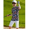 image:imageAlex Vando Boys Polo Shirt Hawaiian Golf Short Sleeve Moisture Wicking Quick Dry Stretch Print Casual Summer TopsBlackleaves
