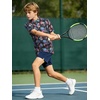 image:imageAlex Vando Boys Polo Shirt Hawaiian Golf Short Sleeve Moisture Wicking Quick Dry Stretch Print Casual Summer TopsBlackleaves