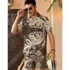 image:imageAlex Vando Mens Short Sleeve 2Piece Outfit Summer Shirt amp Shorts SetsBrown Leaf
