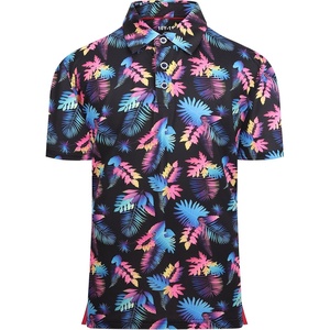 image:imageAlex Vando Boys Polo Shirt Hawaiian Golf Short Sleeve Moisture Wicking Quick Dry Stretch Print Casual Summer TopsBlackleaves
