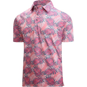 image:imageAlex Vando Mens Hawaiian Golf Shirt Moisture Wicking Digital Print Golf Shirts for MenPink Blue Palm Fronds