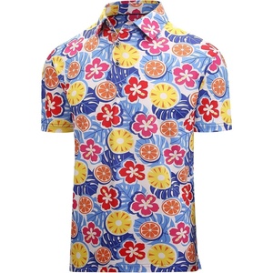 image:imageAlex Vando Mens Hawaiian Golf Shirt Moisture Wicking Digital Print Golf Shirts for MenTropical Fruit Floral