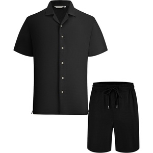 image:imageAlex Vando Mens Short Sleeve 2Piece Outfit Summer Shirt amp Shorts SetsBlack