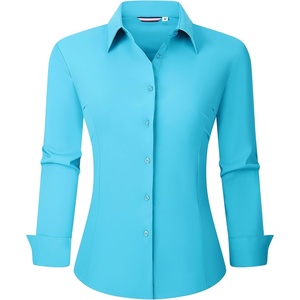 image:imageAlex Vando Womens Dress Shirts Wrinkle Free Regular Fit Solid Long Sleeve Stretch Work ShirtLakeblue