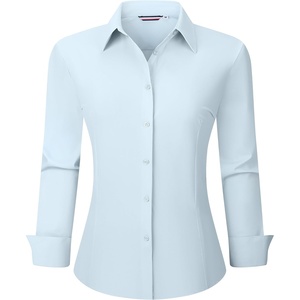 image:imageAlex Vando Womens Dress Shirts Wrinkle Free Regular Fit Solid Long Sleeve Stretch Work ShirtLightblue