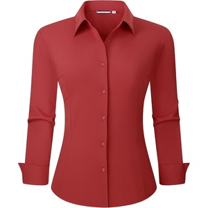 image:imageAlex Vando Womens Dress Shirts Wrinkle Free Regular Fit Solid Long Sleeve Stretch Work ShirtRed
