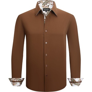 image:imageAlex Vando Mens Fashion Regular Fit Cotton Stretch Business Dress Shirt  Soft poplinpaisley inner accentsshapelockingdaily amp evening matchingCoffee