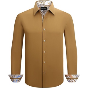 image:imageAlex Vando Mens Fashion Regular Fit Cotton Stretch Business Dress Shirt  Soft poplinpaisley inner accentsshapelockingdaily amp evening matchingKhaki