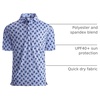 image:imageAlex Vando Mens Golf Shirt Moisture Wicking Print Performance Polo Shirt  UPF40 UV shielding Lightweight Contrast collar piping Fullbody patterns Machine washable Multisport topDark Blue Square