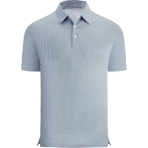 image:imageAlex Vando Mens Printed Golf Shirt Cooling Short Sleeve Dress Polo Shirts  Cool mesh textile Tagless seamless neckband Quick dry 4way stretchBlue Grey Check