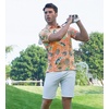 image:imageAlex Vando Mens Hawaiian Golf Shirt Moisture Wicking Digital Print Polo  Tropical vivid patterns Sweatabsorbing Flexible stretch weave Side air slits Unrestricted daily activityOrange Leaf